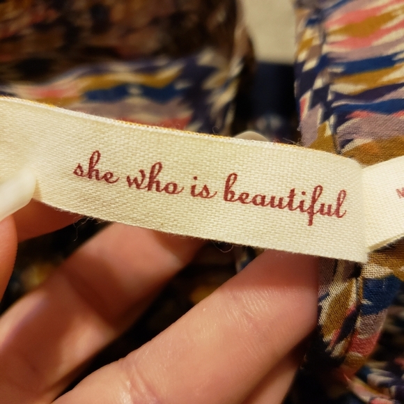 Maeve Dress with Ruffled Printed Top and Navy Skirt Sz 0 - Picture 6 of 8